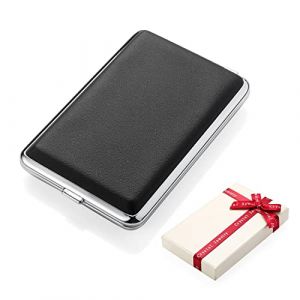 &Eacute;tui &agrave; cigarettes en cuir PU en m&eacute;tal, noir, marron, beige, pour 14 cigarettes avec &eacute;lastique, &eacute;l&eacute;gant &eacute;tui &agrave; cigarettes pour homme et femme avec bo&icirc;te cadeau (couleur 1) (hopewey, neuf)