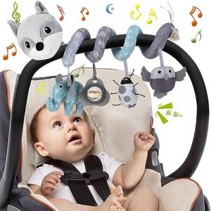 Funsland Jouets pour Poussettes, Jouet en Peluche Spirale D'activité Bébé avec Musique, Jouet Eveil Bebe, Jouets Berceau Landau pour Garçons et Filles, Jouet Bebe Naissance Cadeaux 3 6 12 Mois, Gris (Funsland-EU, neuf)