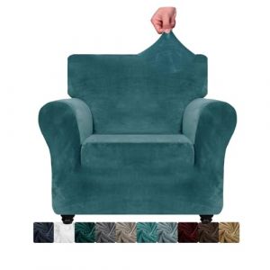 CHELZEN Velours accoudoir Housse de Chaise 1 si&egrave;ge &eacute;pais canap&eacute; Extensible Housse de Chaise pour Chiens Animal de Compagnie (1 Place, Bleu Paon) (CHELZEN EUSHOP, neuf)