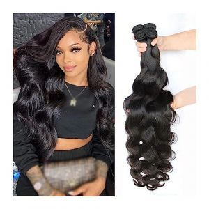 Extensions De Cheveux Bundles de vague de corps Extensions de cheveux brésiliens de cheveux humains for les femmes 36 38 40 pouces Bundles de cheveux humains noirs naturels Bundles de tissage de cheve (minghuaouzhou, neuf)