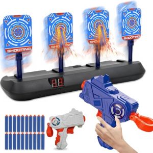 KUWUNG Jouet Pistolet et Cible pour Nerf, Pistolet Flechette Ventouse, Cible Electrique de tir pour avec Lumière, Sons, Noël Cadeaux Jouets pour 6 7 8 9 10 11 12Ans (KUWUNG, neuf)