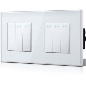 BSEED Double Interrupteur va et vient, Interrupteur &agrave; Bascule, Verre Interrupteur Encastrable Bascule,10A 250V Plaque De Cristal Tremp&eacute;, 157 x 86 mm, 3 Gang 2 Voie Blanc (Bseed-EU, neuf)