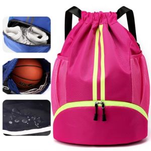 Veki Sac à Dos avec Cordon pour Homme Femme, Sac de Sport à Cordon avec Compartiment Chaussures et Poche Humide pour Football et Basketball, Sacs de Gym pour Natation, Yoga, Voyage, Plage (Rose) (Agenan, neuf)