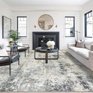 Capslpad Gris dor&eacute; Abstrait Tapis de salon 200x300cm antid&eacute;rapant &agrave; poils courts Laine artificielle Tapis de chambre &agrave; coucher Lavable Minimaliste Tapis de descente de lit Tapis pour salon Chambre &agrave; (Capslpad, neuf)