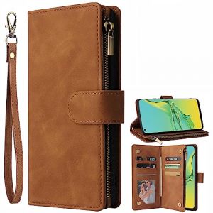 Asuwish Coque pour Oppo A53s/A53/A33/A32 2020 Portefeuille avec Verre Tremp&eacute; et Porte Carte Chaine PU Cuir &agrave; Clapet &Eacute;tui Housse Support A 53 53s CPH2135 CPH2127 Etui T&eacute;l&eacute;phone Case Femme Homme Marron (Asuwish Official Store, neuf)