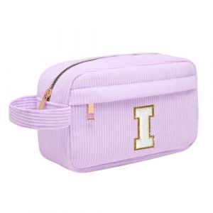 Trousse Maquillage Femme, Pochette Maquillage avec Initiale, Sac de Maquillage de Voyage Velours C&ocirc;tel&eacute; Trousse de Toilette Cosm&eacute;tique Cadeau d'anniversaire No&euml;l Id&eacute;al pour Fille Amie Epouse Violet I (Toozen, neuf)