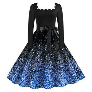 Robe Noël Femme Robe Rockabilly Femme Noel Imprimé Arbre de Noël Robe de Noël Père Noël Robe de Soiree Annee 20 50 60 Robe Imprimée à Manches Courtes Décontracté Robe de Cocktail Déguisement de Noel (BAULMD（90% Big Promotion Without Discount Code ）, neuf)