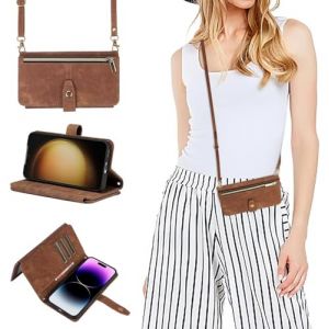 Coque Compatible avec Huawei P20 Lite Etui avec Cordon, Housse Antichoc en Cuir PU Premium Fentes Cartes Etui Pochette de Portefeuille avec Fonction Support à Rabat -Brun (TENGLAN, neuf)