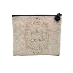 Pochette en Lin - Balance Cartomancie Signe Astrologie Zodiaque Astres Constellation Tarot - Trousse Maquillage en Toile Aspect Lin - Porte Monnaie - 15 x10 cm (FabulousBOUTIK, neuf)