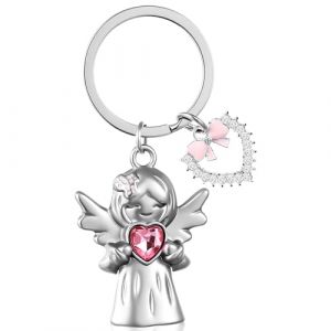 Nogeqi Porte-cl&eacute;s ange gardien - Pendentif porte-bonheur - Cadeau - Porte-cl&eacute;s ange avec c&oelig;ur - Pour femme - Meilleure amie - M&egrave;re - Fille - No&euml;l - Anniversaire (lightsmile, neuf)