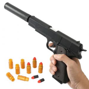 Pistolet Jouet pour Enfants Et Adultes I Set Pistolet Carnaval avec Silencieux 8 Douilles Et 10 Cartouches I Id&eacute;al pour Costume Mafia Homme I Carnaval Halloween Et F&ecirc;te &Agrave; Th&egrave;me (Consantra, neuf)