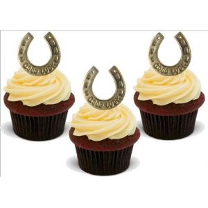 Lot de 12 décorations de gâteau en gaufrette de qualité supérieure en forme de fer à cheval Good Luck (Just Party Supplies, neuf)