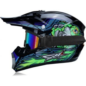 LVSENET Casque de Moto Cross Enfant rouge et vert, Casque Intégral Moto Cross VTT avec Lunettes Gants, Convient pour Scooter Bicyclette (B,S) (EYEYOD, neuf)