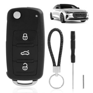 Knocery 3 Boutons Télécommande Boîtier Clef, Coque de Clé de Voiture, Coque de clé de Voiture Pliante de Remplacement pour VW Golf Mk6 T1guan Polo Passat CC Seat Octavia, Pliant clé à Distance (TuGuangZhi, neuf)