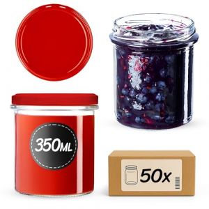 KADAX Lot de 50 bocaux en verre &agrave; couvercle &agrave; visser 350 ml, &Oslash; 82 mm, bocaux de conservation pour champignons, confitures, miel, pots &agrave; confiture avec couvercle, bocaux herm&eacute;tiques &agrave; offrir, pots &agrave; (KADAX, neuf)