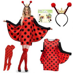 LGZIN D&eacute;guisement Coccinelle Adulte Femme, Costume Coccinelle pour Adulte, Robe Coccinelle Femme avec Bandeau, Chaussettes, Autocollants, Accessoires de Costume Coccinelles pour Carnaval Halloween (JHA-EU, neuf)