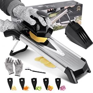Masthome Mandoline Cuisine Professionnelle, Mandoline de Cuisine Réglable Inox avec Lames Tranchante en V, Mandoline Japonaise pour Tranche/Julienne, Envoyer Brosse de 1 Nettoyage et 1 Gants (masthome, neuf)