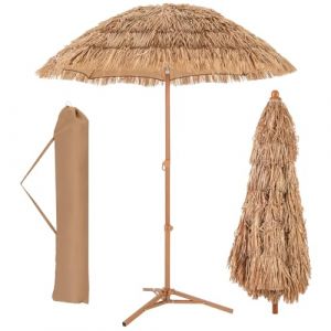 GOPLUS 2M Parasol Paille Inclinable avec Base Pliable, Parasol Plage Hawaïen Tropical 8 Baleines avec Sac de Transport, Parasol de Jardin Extérieur pour Terrasse Balcon Patio (Augenstern24, neuf)