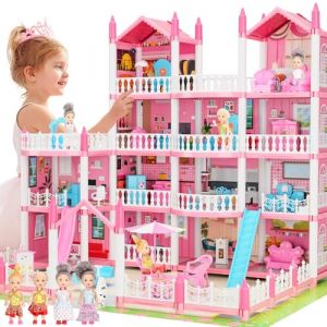 Maison De Poupée Rose pour Filles, Maison De Jeu 4 éTages 15 Pièces avec 4 Poupées, Accessoires Et Lumières Clignotantes, Maison De Poupée Princesse, Cadeau pour Enfants De 3 4 5 6 7 Et 8 Ans (GirlDiary®, neuf)