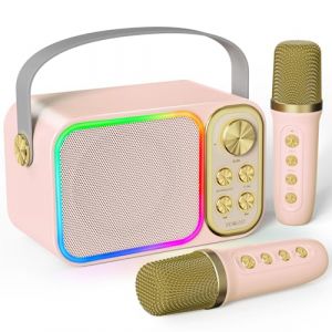 Machine de Karaok&eacute; avec 2 Micro sans Fil, BESCOST Haut-Parleur Bluetooth Portable, Dispose 7 Effets Sonores, pour F&ecirc;te et Voyage, Mini LED Karaok&eacute; (ChengHongLtd, neuf)