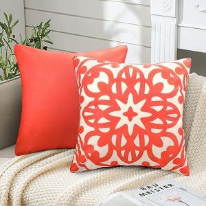 Lot de 2 Housses de Coussin Pêche Corail Housse de Coussin en Super Doux Taie d'oreiller Mandala Modèle Housse Coussin Décoratif Housses de Coussins pour Salon Chambre Lit Chaises Jardin 40x40cm (EULeeLance, neuf)