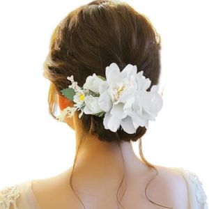 Pince bibi latérale avec dents - Nœuds à cheveux floraux - Pinces à cheveux - Pinces à cheveux - Pinces à cheveux - Pour femmes et filles - Bibi à plumes pour mariages et femmes (blanc, taille unique) (XGpZU, neuf)