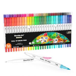 Shuttle Art 56 Feutres Coloriage Adulte, Feutre Double Pointe Fine & Pinceau, Feutre Aquarelle Enfant Artistes, Aquamarker pour Coloriage,Calligraphie,Lettrage,Journal (Lexeu, neuf)