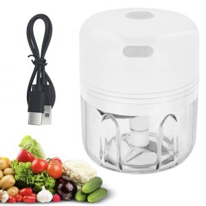 Baxcdyswe Hachoir Électrique 250 ml, Mixeur Hachoir Rechargeable USB, Portable Mini Coupe Legumes avec 3 Lames en Acier Inoxydable pour Oignon, Ail, Viande, Légumes et Les Fruits (Blanc) (BUSUIOC AISEO S.R.L., neuf)
