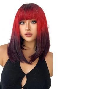 Perruque Femme Perruques ombr&eacute;es bleu clair &agrave; blanc, perruque courte et lisse avec frange for femmes, usage quotidien, f&ecirc;te(LC3020-1) (Jian Yi Shang Mao, neuf)