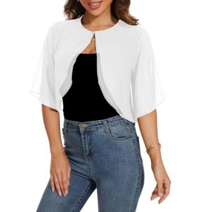 Bol&eacute;ro Femme &Eacute;legant Cardigan en Mousseline de Soie Gilet &agrave; Manches &Eacute;vas&eacute;es Bol&eacute;ro &agrave; Manches Courtes pour Femme Veste El&eacute;gant Chic Cardigan Tops Hauts pour Mariage Robes Plages (HEERCHEN, neuf)