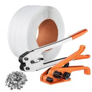 VEVOR Kit cerclage avec outil tendeur de cerclage, scellement de cerclage, bande PP 1000 m longueur, 1000 joints métalliques, kit cerclage d'emballage de palette, cerclage d'emballage pour l'emballage (New Clear FR, neuf)