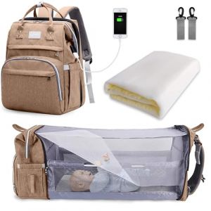 SNDMOR Sac &agrave; Langer pour B&eacute;b&eacute; Sac &agrave; Dos, Sacs &agrave; Langer Grande Capacit&eacute;, Sac &agrave; Langer de Voyage Portable Avec Lit Pliable, Sac &agrave; Dos pour Lit B&eacute;b&eacute; (Kaki) (SNDMOR EURO UK, neuf)