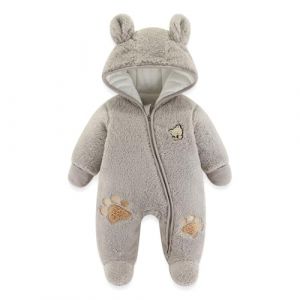 JiAmy Combinaison Bebe Garcon Fille Hiver Polaire Combipilote Pilote B&eacute;b&eacute; Manteau &agrave; Capuche, Manches Longues Ours Combinaison de Neige Gris 0-3 Mois (JiAmy-EU, neuf)