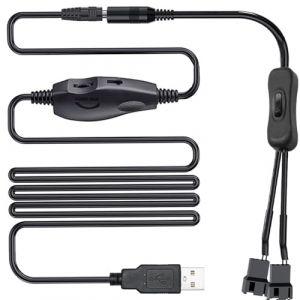 RUNCCI-YUN contr&ocirc;leur de vitesse du ventilateur USB 12V,USB DC 5V Step Up Boost vers 12V Contr&ocirc;leur avec DC vers 3 /4 Pin PWM c&acirc;ble adaptateur d'alimentation de ventilateur avec Marche/Arr&ecirc;t(1 &agrave; 2) (RUNCCI-YUN, neuf)