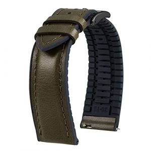 BINLUN Bracelet Montre en Cuir 22mm 21mm 20mm 19mm 18mm 16mm 14mm Cuir Cir&eacute; &agrave; l'huile et Silicone Hybrid Bracelets de Montre &agrave; D&eacute;gagement Rapide pour Homme Femme(22mm,Vert Boucle Nior) (MJXEU, neuf)