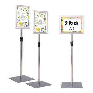 COSTWAY Porte Affiche sur Pied A4 Lot de 2, Présentoir sur Pied 360 °, Hauteur Réglable 73,5-118 cm, Cadre en Alliage d'Alu, Tube en Acier INOX, Support Affichage A4 Intérieur Extérieur (Argent x 2) (FDS GmbH, neuf)