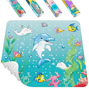 HITSLAM Carré Tapis de Douche antidérapant pour Enfants, 53 x 53 cm bébé Tapis de Bain, Tapis de Baignoire avec ventouses puissantes et Trous d'évacuation, Lavable en Machine, Dauphin (HITSLAM, neuf)