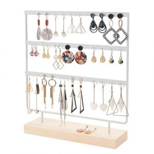 SIXHAOBU 60 Trous Organisateur de Boucle d'oreille, 3 Couches Presentoir a Boucle D'oreille avec Base en Bois, Porte Boucles D'oreilles Pr&eacute;sentoir pour Bijouterie, Maison &ndash; Montage Facile (CONGDAI, neuf)