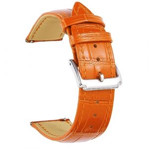 BINLUN Bracelet de Montre en Cuir V&eacute;ritable Remplacement Bracelets Montres &agrave; D&eacute;gagement Rapide pour Homme Femme (Orange, 22mm) (Jian Xing EU, neuf)