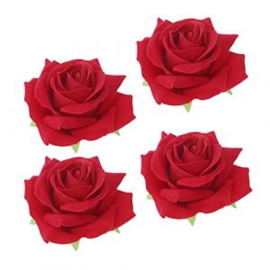 WESIEVYA 4 Pièces broche fleur en tissu pinces à cheveux roses pour femmes cheveux de fleurs hawaïennes broche rose Pinces à roses épingle à cheveux fleur décoration de cheveux roses rouge (BUHINR, neuf)