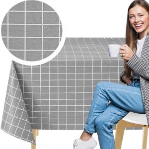 KP HOME Toile Cirée Rectangulaire 200x137cm, Nappe Plastique en PVC Essuyable, Facile à Nettoyer, Imperméable de Cuisine, Jardin en Vinyle Nappe, Toile Ciree avec Motif Grille Grise Moderne (BonizStyle, neuf)