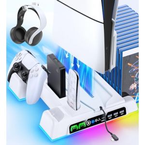 Kytok Support PS5/Slim/Pro avec Refroidissement PS5, Ventilateur PS 5 avec Indicateur LED et Chargeur PS 5, Accessoires PlayStation 5 avec Ventilateur de Refroidissement à 3 Niveaux (ENUOO, neuf)