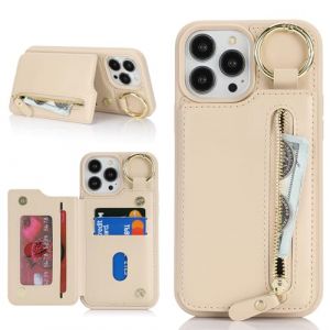 Ｈａｖａｙａ Coque pour iPhone 13 Pro Max avec Porte Carte Etui für iPhone 12 Pro Max avec Mousqueton Porte clé Porte Monnaie Femme Cuir zippé Housse Rabat avec Anneau - Abricot (HuaJie-Tech, neuf)