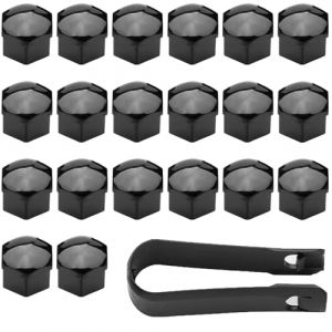 Saituo Home 20 Pièces Cache Ecrou, Capuchon d'écrou de Roue 17mm, Cache Boulon de Pneu Hexagonaux, Ecrou Antivol Universel avec Ensemble d'outils de Démontage pour Voitures (Noir) (SAITUO EU, neuf)