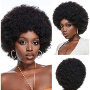ereowth Perruque Cheveux Humain Afro Boucl&eacute;e Courte, Short Afro Curly Wig Perruque Femme Naturelle Perruque Cheveux Humains Afro Br&eacute;silienne Perruques(Noir) (muziniuniu, neuf)