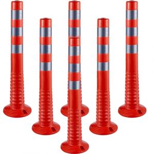 VEVOR Poteau de Signalisation 6PCs, Poteau de Délimitation 75 cm de Haut, Cône de Signalisation en PU avec Base et Bandes Réfléchissantes, pour Contrôle de Circulation Chantier Parking, Orange (VEVOR Shop FR, neuf)