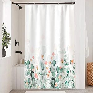 Uiiooazy Rideau Douche Anti Moisissure, Rideau de Douche 120x180cm Vert Sauge Feuilles d'eucalyptus Fleur Rose Rideaux de Baignoire Tissu Lavable Imperméable Rideaux Salle de Bain avec 8 Crochets (dongguibinjingpinxiaodianpu, neuf)