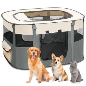 Clôture pliable pour chiens, chiots, animaux - Parc portable pour chiots - Parc d'intérieur pliable pour chatons, chiots, lapins, taille L (gris) (lovehomevp, neuf)