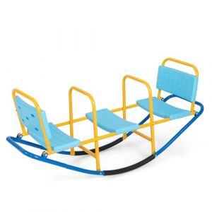 DREAMADE Balançoire à Bascule en Métal pour Enfant 3-8 Ans, Bascule avec 3 Siège, Trébuchet avec Poignées & Dossiers, pour Intérieur & Extérieur, Salon et Cours (Balançoire 3 Places) (DREAMADE, neuf)