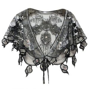 Châle scintillant des années 1920 - Cape de soirée à paillettes - Style rétro brillant - Accessoires de déguisement - Boléro vintage - Pour fête de mariage - Écharpe pour femme, Argenté., taille (WKMCC, neuf)